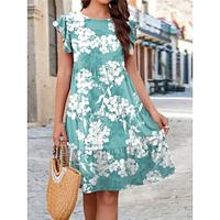 Women's Casual Dress Summer Dress Floral Print Crew Neck Mini Dress Tropical Hawaiian Date Vacation Short Sleeve Summer Lightinthebox