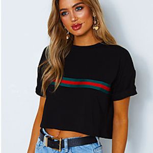 Women's Crop Top Tee  T-shirt Crop Top Crew Neck Stripes Sport Athleisure T Shirt Top Short Sleeves Breathable Soft Comfortable Everyday Use Street Casual Daily Outdoor Lightinthebox