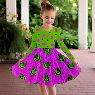 Carnival Girls' 3D Feather Dress Long Sleeve 3D Print Spring Fall Sports  Outdoor Daily Holiday Vintage Casual Kids 3-12 Years Casual Dress A Line Dress Above Knee Polyester Regular Fit Lightinthebox