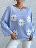 Women's Embroidered Flower Bat Sleeve Sweater Casual Sweater