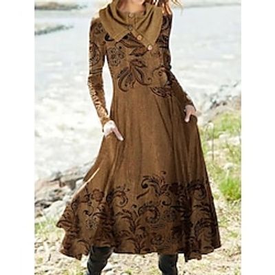 Women's Paisley Dress Winter Dress Floral Paisley Print Button Shirt Collar Midi Dress Vintage Ethnic Outdoor Daily Long Sleeve Regular Fit Brown Fall Winter S M L XL XXL Lightinthebox Women's Paisley Dress Winter Dress Floral Paisley Print Button Shirt Collar Midi Dress Vintage Ethnic Outdoor Daily Long Sleeve Regular Fit Brown Fall Winter S M L XL XXL Lightinthebox