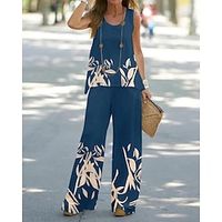 Women's Tank Top Pants Sets Pants Trousers Streetwear Black White Casual Holiday Floral Print U Neck S M L XL 2XL miniinthebox