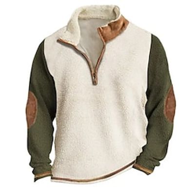 Men's Sweatshirt Quarter Zip Sweatshirt White Standing Collar Plain Patchwork Pocket Color Block Sports  Outdoor Daily Holiday Streetwear Casual Thin fleece Fall  Winter Clothing Apparel Hoodies miniinthebox