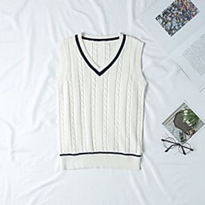 Women's Solid Color Vest Cotton Sleeveless Sweater Cardigans V Neck Navy White Red Lightinthebox
