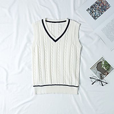 Women's Solid Color Vest Cotton Sleeveless Sweater Cardigans V Neck Navy White Red Lightinthebox