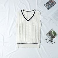 Women's Solid Color Vest Cotton Sleeveless Sweater Cardigans V Neck Navy White Red Lightinthebox - thumbnail