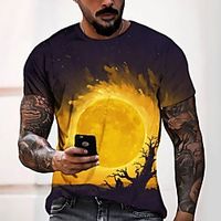 Men's Tee T shirt 3D Print Graphic Tree Sun Round Neck Casual Daily 3D Print Short Sleeve Tops Casual Fashion Designer Comfortable Light Purple Lightinthebox - thumbnail