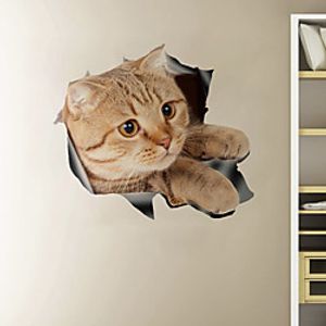 3D Broken Wall Cute Naughty Cat Cartoon Home Background Decoration Removable Sticker miniinthebox