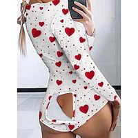 Women's Onesie Heart Dot Hot Casual Comfort Home Daily Bed Polyester V Wire Long Sleeve Hole Fall Winter White Lightinthebox - thumbnail