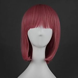 Cosplay Costume Wig Cosplay Wig Lolita Straight Cosplay Halloween Middle Part With Bangs Wig Medium Length Pink Synthetic Hair 16 inch Women's Anime Cosplay Party Pink miniinthebox