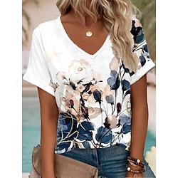 Women's T shirt Tee Ombre Floral Daily Vacation Blue Short Sleeve Stylish V Neck Summer Spring Lightinthebox