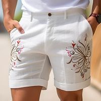 Men's Shorts Linen Shorts Summer Shorts Button Pocket Embroidery Comfort Breathable Outdoor Daily Going out Linen Cotton Blend Fashion Casual White miniinthebox