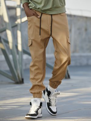 KOYYE Men Fashion Casual Plain Multi Pockets Cargo Pants