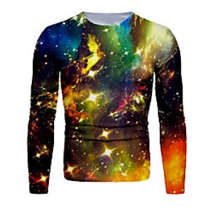 Men's Galaxy Graphic T-shirt Long Sleeve Daily Tops Basic Round Neck Yellow miniinthebox