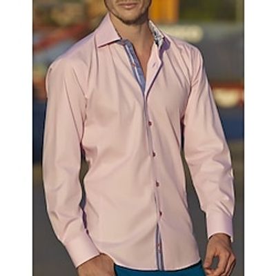 Men's Shirt Button Up Shirt Casual Shirt Pink Long Sleeve Plain Lapel Daily Vacation Clothing Apparel Fashion Casual Comfortable Smart Casual Lightinthebox