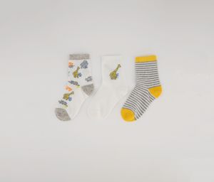 Kids Boys 3 Pairs Socks  White/ Yellow
