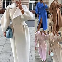 Women's Coat Windproof Warm Outdoor Street Shopping Daily Wear Button Double Breasted Turndown Fashion Elegant Lady Modern Solid Color Regular Fit Outerwear Long Sleeve Fall Winter Black White Pink S Lightinthebox - thumbnail