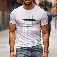 Men's Unisex Tee T shirt Shirt Hot Stamping Plaid Plus Size Short Sleeve Sport Tops Cotton Basic Casual Round Neck Wine Red White Black miniinthebox - thumbnail