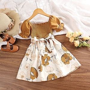 Kids Girls' Floral Dress Floral Floral Dress Knee-length Dress Wedding Crew Neck Short Sleeve Active Dress 3-6 Years Summer Red Orange Brown Lightinthebox