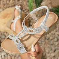 Women's Sandals Boho Bohemia Beach Wedge Sandals Platform Sandals Vacation Beach Rhinestone Platform Bohemia Vacation Microbial Leather Elastic Band Silver Black Gold Lightinthebox