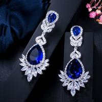 Luxury and elegant dubai sparkling inlaid 5A zircon platinum drop earrings