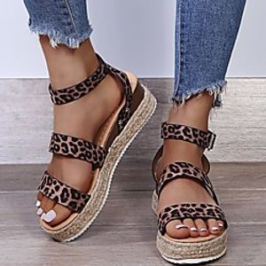 Women's Sandals Espadrilles Platform Sandals Block Heel Round Toe PU Buckle Leopard Leopard miniinthebox