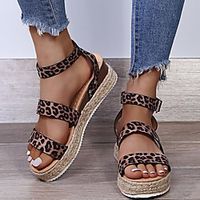 Women's Sandals Espadrilles Platform Sandals Block Heel Round Toe PU Buckle Leopard Leopard miniinthebox - thumbnail