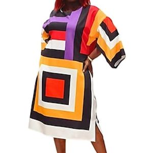 Women's Plus Size Casual Dress Geometric Crew Neck 34 Length Sleeve Fall Winter Casual Midi Dress Causal Daily Dress Lightinthebox