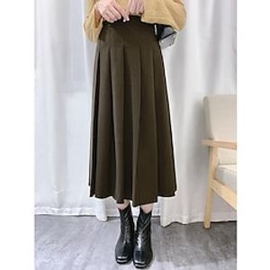 Women's Skirt Work Skirts Midi Woolen Black Brown khaki Grey Skirts Pleated Fashion Casual Daily Weekend One-Size miniinthebox