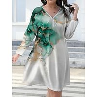 Women's Plus Size Curve Casual Dress Winter Dress Gradient Marbling Mini Dress Long Sleeve Print V Neck Fashion Outdoor Blue Green Fall Winter L XL 2XL 3XL 4XL Lightinthebox - thumbnail