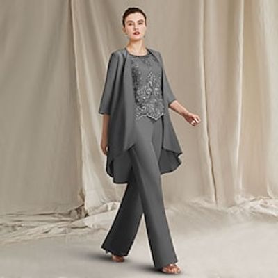 Pantsuit Jumpsuit 3 Piece Suit Mother of the Bride Dress Plus Size Elegant Wrap Included Jewel Neck Floor Length Chiffon Lace Sleeveless with Beading Appliques 2022 Lightinthebox Pantsuit Jumpsuit 3 Piece Suit Mother of the Bride Dress Plus Size Elegant Wrap Included Jewel Neck Floor Length Chiffon Lace Sleeveless with Beading Appliques 2022 Lightinthebox