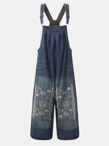 Women Embroidery Strap Denim Jumpsuits