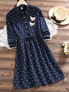 Vintage Printed Drawstring Dresses