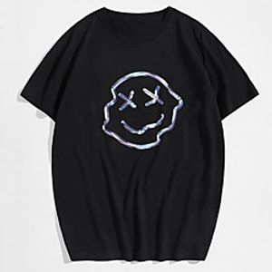 Men's Tee T shirt Hot Stamping Graphic Prints Smiley Face Print Short Sleeve Casual Tops 100% Cotton Basic Designer Big and Tall Black Lightinthebox