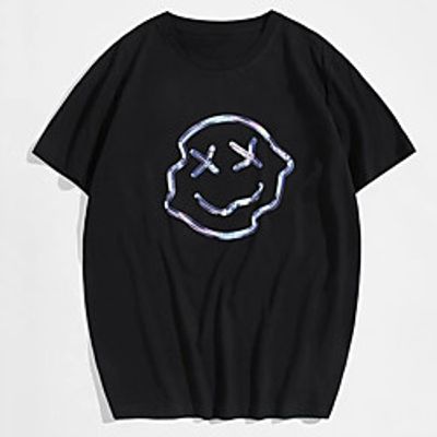 Men's Tee T shirt Hot Stamping Graphic Prints Smiley Face Print Short Sleeve Casual Tops 100% Cotton Basic Designer Big and Tall Black Lightinthebox