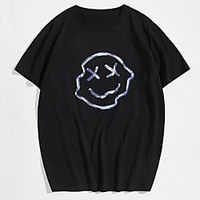 Men's Tee T shirt Hot Stamping Graphic Prints Smiley Face Print Short Sleeve Casual Tops 100% Cotton Basic Designer Big and Tall Black Lightinthebox - thumbnail