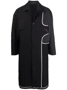 HARRISON WONG ribbed contrast panel single-breasted coat - Black