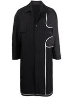 HARRISON WONG ribbed contrast panel single-breasted coat - Black