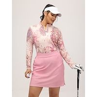 Women's Golf Polo Shirt Pink Long Sleeve Top Paisley Ladies Golf Attire Clothes Outfits Wear Apparel miniinthebox
