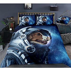 Space Dog Print 3-Piece Duvet Cover Set Hotel Bedding Sets Comforter Cover with Soft Lightweight Microfiber, Include 1 Duvet Cover, 2 Pillowcases for Double/Queen/King(1 Pillowcase for Twin/Single) miniinthebox