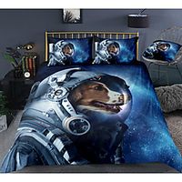 Space Dog Print 3-Piece Duvet Cover Set Hotel Bedding Sets Comforter Cover with Soft Lightweight Microfiber, Include 1 Duvet Cover, 2 Pillowcases for Double/Queen/King(1 Pillowcase for Twin/Single) miniinthebox - thumbnail