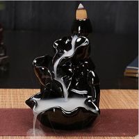 Black Porcelain Backflow Ceramic Cone Incense Burner Holder Buddhist Cones Home Crafts Ornaments