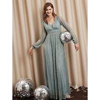 Women's Prom Dress Party Dress Wedding Guest Dress Long Dress Maxi Dress Green Long Sleeve Pure Color Mesh Spring Fall Winter V Neck Fashion Winter Dress Christmas Wedding Guest 2023 S M L XL XXL Lightinthebox - thumbnail