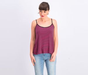 Womens Stripe Sleeveless Tank Top  Black/Fuchsia