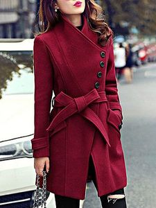 Fashion Solid Color Buttoned Woolen Coat