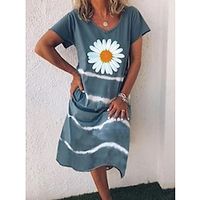 Women's A Line Dress Midi Dress Blue Short Sleeve Floral Striped Ruched Print Spring Summer U Neck Elegant Casual 2022 S M L XL XXL 3XL Lightinthebox - thumbnail