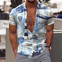 Men's Shirt Graphic Prints Conch Turndown Blue Outdoor Street Short Sleeves Print Clothing Apparel Fashion Streetwear Designer Casual Lightinthebox - thumbnail