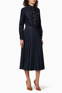 Pleated Denim Midi Dress