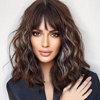 Short Wavy Brown Wig with Bangs Short Dark Brown Highlight Bob Wigs for Women Wavy Bob Wig with Bangs Synthetic Natural Looking Wigs 14 inch Lightinthebox