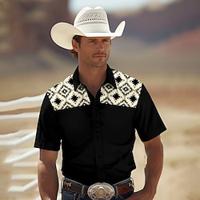 Aztec western style Tribal Men's Shirt Summer Spring Shirt Collar Short Sleeve Black S, M, L Polyester Shirt Lightinthebox